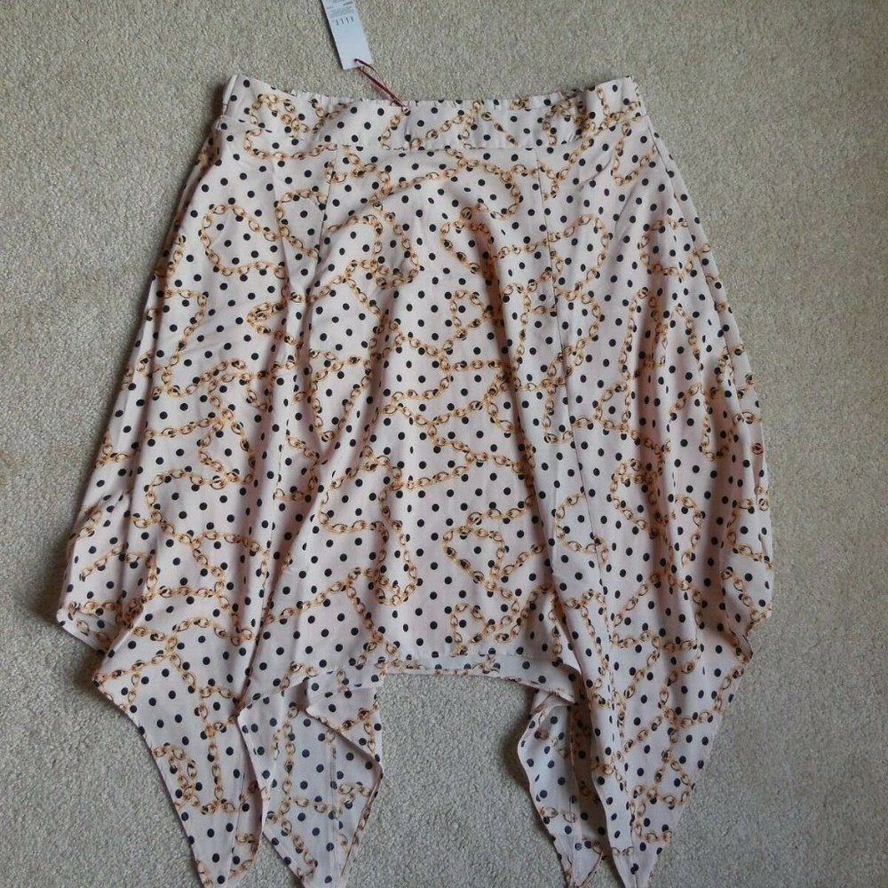 Women’s Elle Pull On Sharkbite Midi Polka-Dot Skirt Size Large Peach / Navy